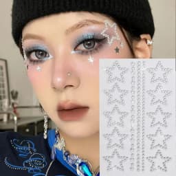 1Sheet Pink Faux Gemstone Facial Sticker Star & Flower Shaped for Makeup and Decoration Y2K Party Music Festival Gift For Girls*