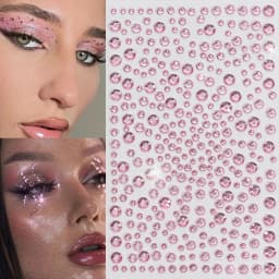 1Sheet Pink Faux Gemstone Facial Sticker Star & Flower Shaped for Makeup and Decoration Y2K Party Music Festival Gift For Girls*