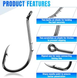 FishTrip Octopus Baitholder Fishing Hooks 2X Sharp Barbed Beak Hooks High Carbon Steel Extra Sharp Closed Eye for Saltwater