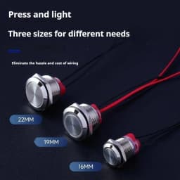 Push Button /Switch 16/19/22mm Short Silver Metal 6/12/24/220V Self-Locking Reset Latching with Light with Wire 15cm Car On/Off