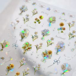 Colorful Floral Nail Art Sticker Summer Garden Motifs Juicy Flower Petals Dimensional Botanical Patterns Adhesive Manicure Decal