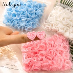 100 PCS Disposable Heart-shaped Plastic Glue Ring Cup Eyelash Extension Tattoo Pigment Holder Pallet Lash Makeup Supplies Tools