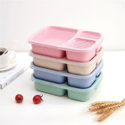 1/4pack Bento Lunch Box Set 3 Compartment Food Storage Containers Wheat Straw Meal Prep Lunch Box Plastic Food Storage Container