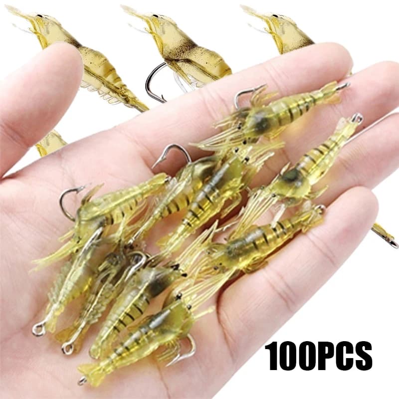 Soft Silicone Simulation Shrimp Lure With Hook Artificial Baits Fishing Lures Fishing Accessory Set 5/10/20/50/100PCS Optional