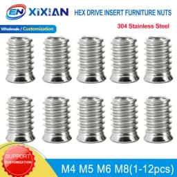 304 Stainless Steel Hex Drive Insert Nuts Woodworking Wood Insertnut Furniture Nut Table Desk Chair Bed Nutsert M4 M5 M6 M8