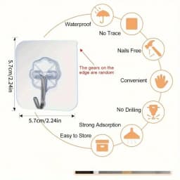 Transparent Scratch-Free Self Adhesive Hooks, Wall Mounted Heavy Duty Hooks for Bathroom Clothes, Living Room Door & Photo Frame