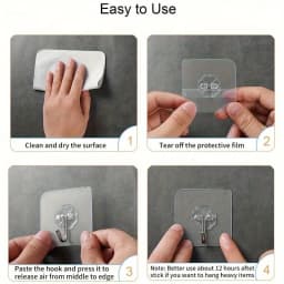 Transparent Scratch-Free Self Adhesive Hooks, Wall Mounted Heavy Duty Hooks for Bathroom Clothes, Living Room Door & Photo Frame