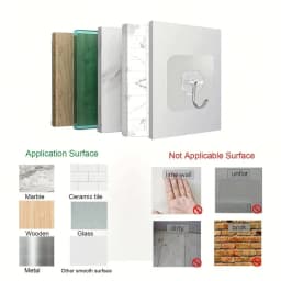 Transparent Scratch-Free Self Adhesive Hooks, Wall Mounted Heavy Duty Hooks for Bathroom Clothes, Living Room Door & Photo Frame