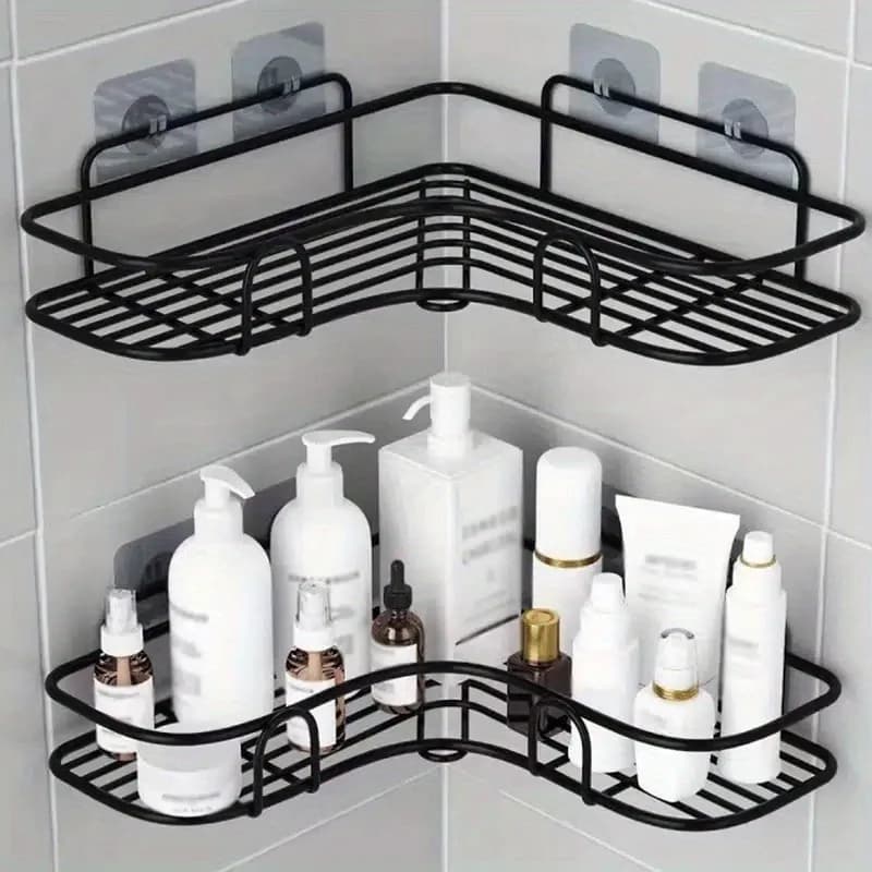 Space Saving Corner Shower Rack - Triangular Bathroom Organizer Without Drilling, Suitable for Storing Shampoo and Soap