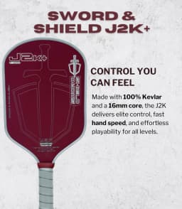 SWORD&SHIELD J2K+ Aramid Fiber Pickleball Paddle, Polymer Honeycomb Core, Large Sweet Spot, Thickness 16MM, Textured Surface
