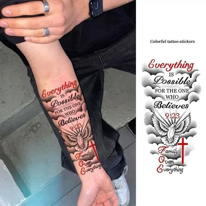 Anything Is Possible Temporary Tattoos Incentive Letter Waterproof Fake Tatoo Sticker Body Art Tatoo Body Sticker for Man