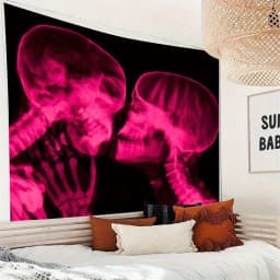 VIKAMA Pink Skull X-Ray Tapestry Skeletal Neon Unique Bedroom Music Party Room Trendy Living Room Decor