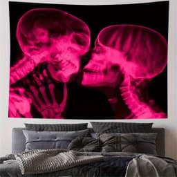VIKAMA Pink Skull X-Ray Tapestry Skeletal Neon Unique Bedroom Music Party Room Trendy Living Room Decor