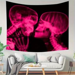 VIKAMA Pink Skull X-Ray Tapestry Skeletal Neon Unique Bedroom Music Party Room Trendy Living Room Decor