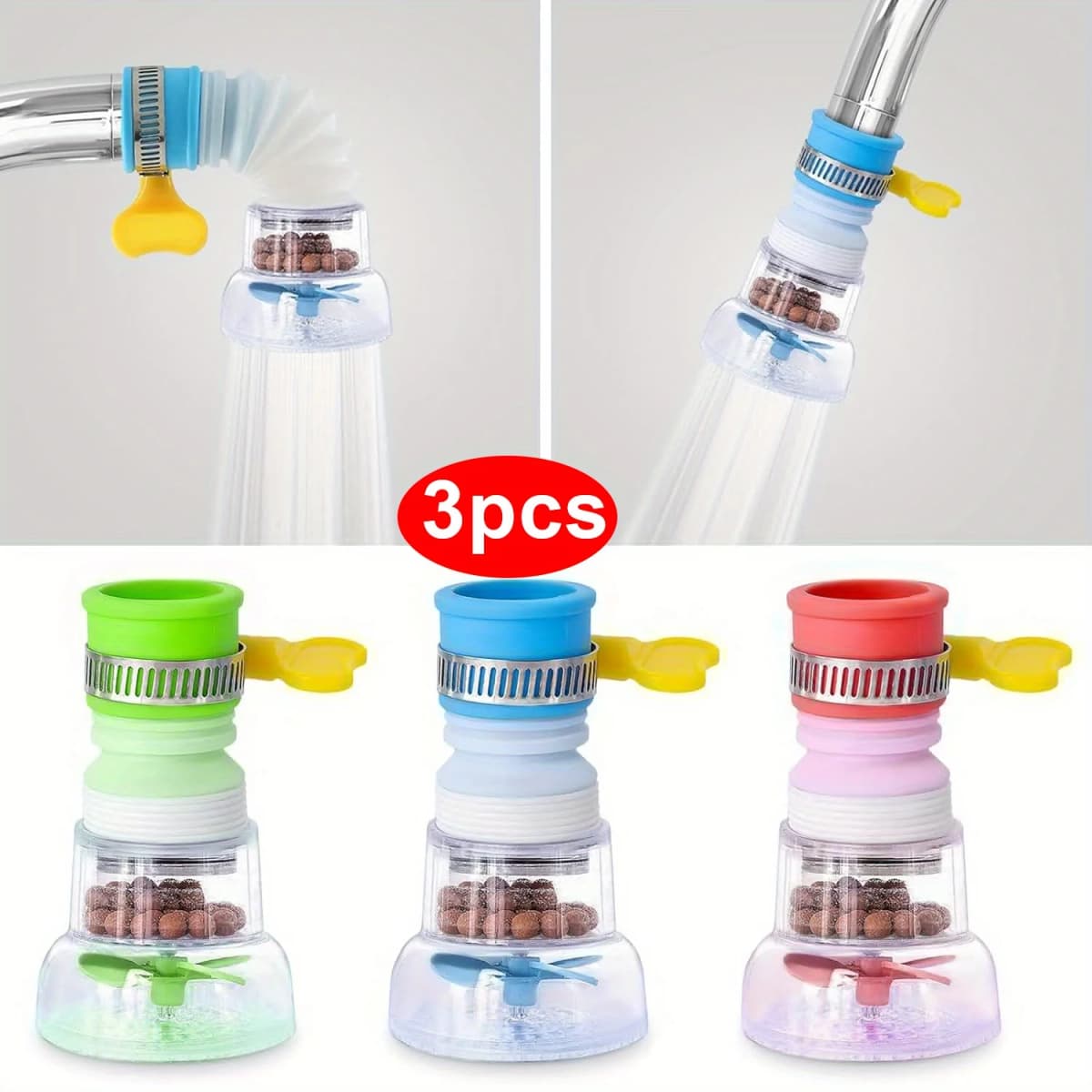 360 Degree Adjustable Kitchen Sink Faucet Extender Multi Color Tap Water Filter with Sediment Balls Bio Filter UV Sterilizer