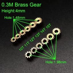 10Pc/Lot 10T 11T 12T 13T 14T 15T 0.3M Brass Gear Spur Pinion Mechanical Bore Hole Aperture 2mm 1.98mm 2A 1.5mm 1.48mm 1.5A H 4mm