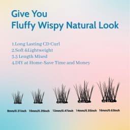 Self-Adhesive False Eyelashes, 96 Pieces, Wispy Natural Look, Black, for Home Use (D-Mix8-16 mm), Press-On Invisible Eyelashes Suitable for Beginners