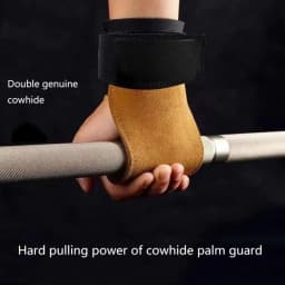 Double Layer PU Leather Gloves Wrist Strap Cowhide Palm Weight Lifting Gloves Anti-Skid Grip Pads Pull-Up Gloves