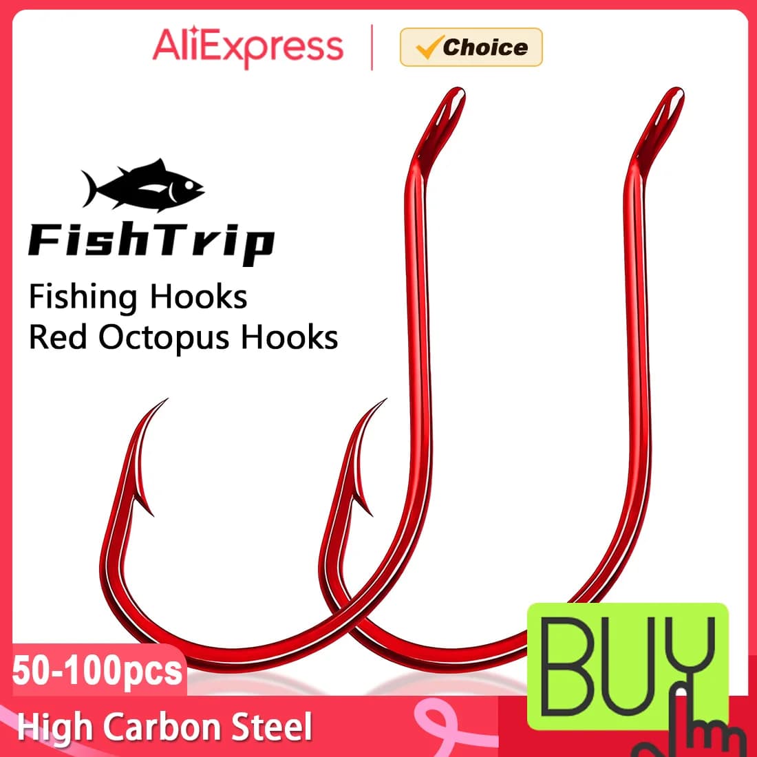 FishTrip Red Octopus Hooks 25-100PCS Circle Hook Offset 2X Strong Live Bait Barbed Carp Hook Saltwater Freshwater Catfish Bass
