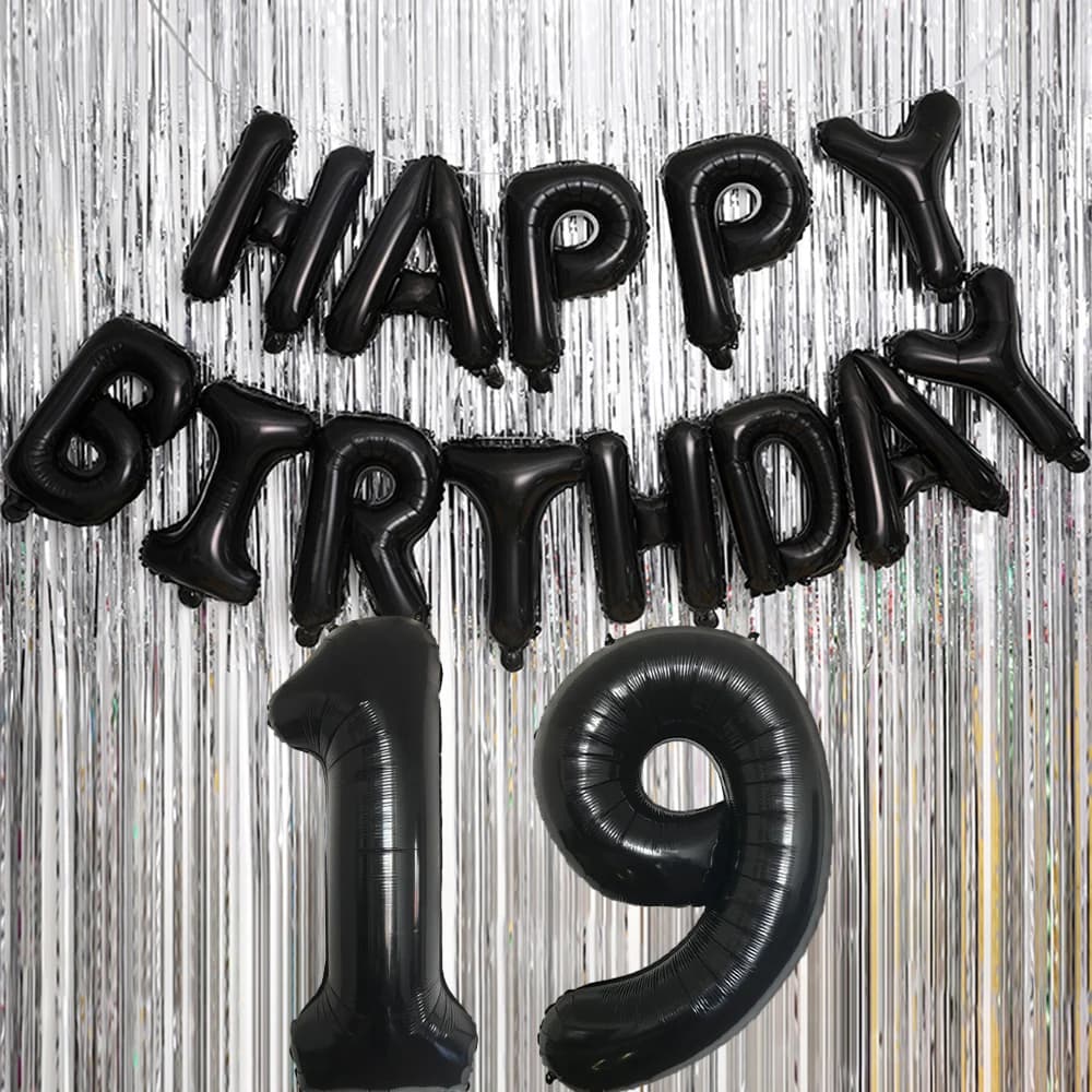 Black 32-Inch Number 1-30 Balloons and 16-Inch 'Happy Birthday' Letter Foil Balloons Set Birthday Party Decoration Supplies