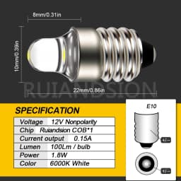2x E10 Led Flashlight Bulb DC3V 12V Instrument Machine Bulb Indicator Lamp Replacement Torch Emergency Lamp Warm White/White Set