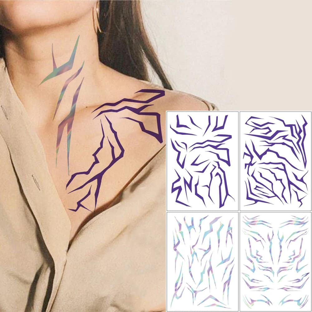 4 Sheets Waterproof Huntrix Temporary Tattoos for Women Men Face Body Art Blacklight Party Cosplay Body Stickers for Performance