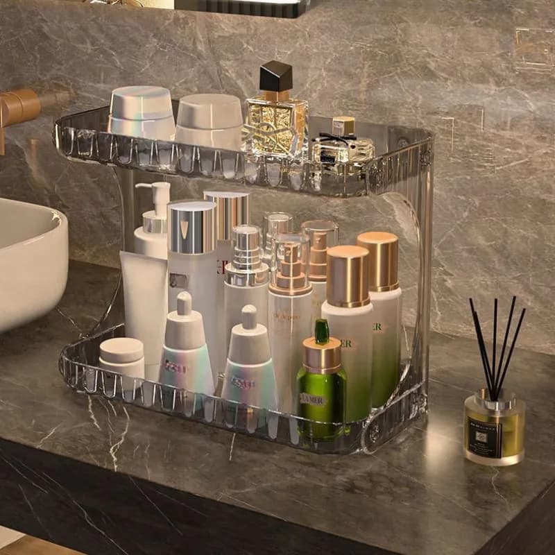 Bathroom Organizer Shelf Acrylic Makeup Storage Rack Skincare Cosmetic Liptick Holder Double Layer Perfume Desk Display Stand