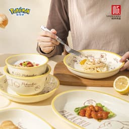 SHUNXIANG Pokémon Ceramic Tableware Set Pikachu Cartoon Pattern Ceramic Bowl Plate Dish Dining Plate Microwave Safe Dinnerware