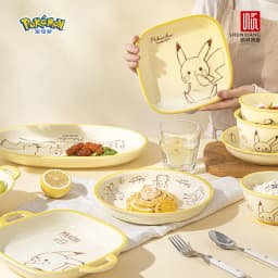 SHUNXIANG Pokémon Ceramic Tableware Set Pikachu Cartoon Pattern Ceramic Bowl Plate Dish Dining Plate Microwave Safe Dinnerware
