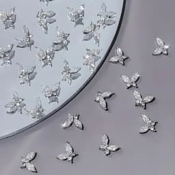 Klimonla Mini Butterfly Nail Accessories Zirconia Nail Rhinestone Accessories Light Luxury Super Flash Alloy Silver Metal