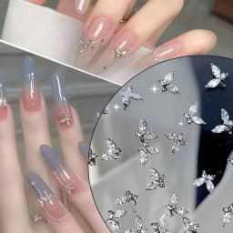 Klimonla Mini Butterfly Nail Accessories Zirconia Nail Rhinestone Accessories Light Luxury Super Flash Alloy Silver Metal