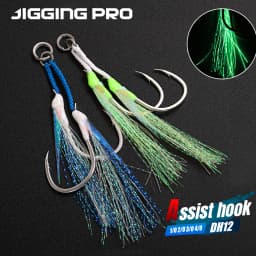 JIGGING PRO Twin Assist Hooks 1/0 2/0 3/0 4/0 Double Barbed BKK High Carbon Steel Fishing Hook With Glow Feather Jigging Hook