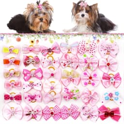 10/20PCS Pink Style Dog Bows With Rubber Bands Diamonds Cute Dog Bowknots Hair Accessories For Dogs Pet Puppy Bows