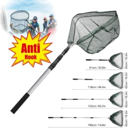 Fishing Landing Net Aluminum Alloy Durable Telescoping Extend to 190cm/130cm/55cm Folding Mesh Safe Fish Catching Releasing
