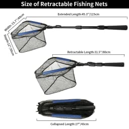 Fishing Landing Net Aluminum Alloy Durable Telescoping Extend to 190cm/130cm/55cm Folding Mesh Safe Fish Catching Releasing