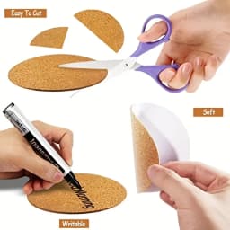 20 Pieces Cork Coasters, Self-adhesive Cork Coasters, Insulated Solid Color Placemats, Round, Square Cork Cushions, for Coasters