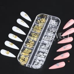 12 Grids Gold Silver Metal Lock Key Nail Decoration Parts Love Heart Charms Jewelry DIY Valentine's Manicure Accessories Flakes