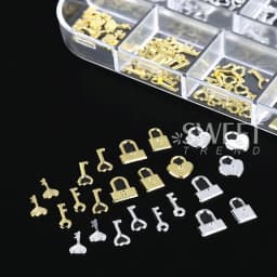 12 Grids Gold Silver Metal Lock Key Nail Decoration Parts Love Heart Charms Jewelry DIY Valentine's Manicure Accessories Flakes