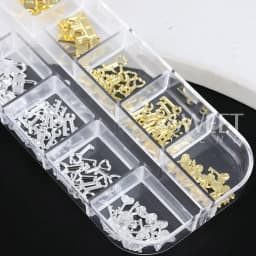 12 Grids Gold Silver Metal Lock Key Nail Decoration Parts Love Heart Charms Jewelry DIY Valentine's Manicure Accessories Flakes