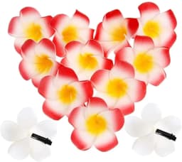 50Pcs 2.4" White Foam Hawaiian Frangipani Artificial Plumeria Flower Hat Hair Clips for Home  Party Beach Vacation Decoration