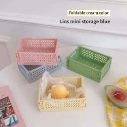 6 Color Organizing Storage Baskets Case Folding Student Desktop Basket Tape Stationery Plastic Foldable Container Storage Box