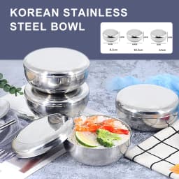 Stainless Steel Bowl Korean Big Cooked Rice Bowl With Cover Single Layer Steamed Rice Bowl Child Anti-Scalding/fall Tableware