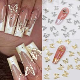 20pcs 3D Exquisite Hollow Butterfly Rhinestones Nail Charms Luxury Gold/Silver Diamond Wings Jewelry Nail Decoration Accessories