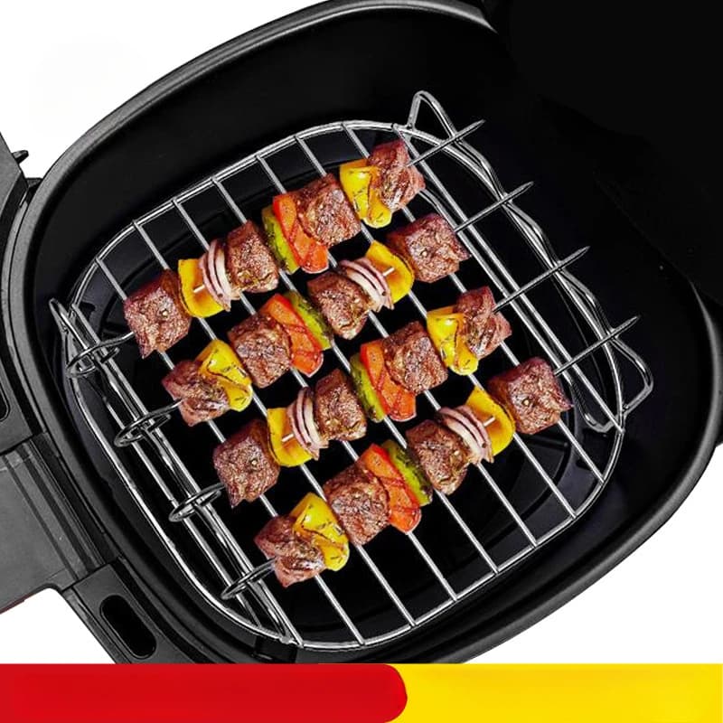 Outdoor Grill Set with Skewers Square Air Fryer Grill Steamer Stainless Steel Barbecue Bracket