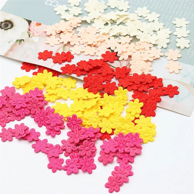 100pcs/pack five petal flower embossing DIY children hair accessories hairpin accessories accessories material cloth sticker 2cm