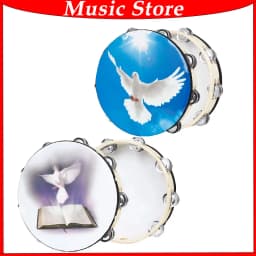 8/10 Inch Peace Dove Double Layer Hand Solid Wood Hand Held Tambourine with Double Row Jingles Reflective Percussion Instrument