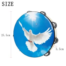 8/10 Inch Peace Dove Double Layer Hand Solid Wood Hand Held Tambourine with Double Row Jingles Reflective Percussion Instrument