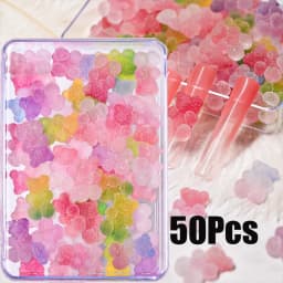 50pcs Gradient Gummy Bear Nail Art Charms Y2K Kawaii Bear Resin Design Nail Rhinestones DIY Cartoon Soft Candy Nail Accessories