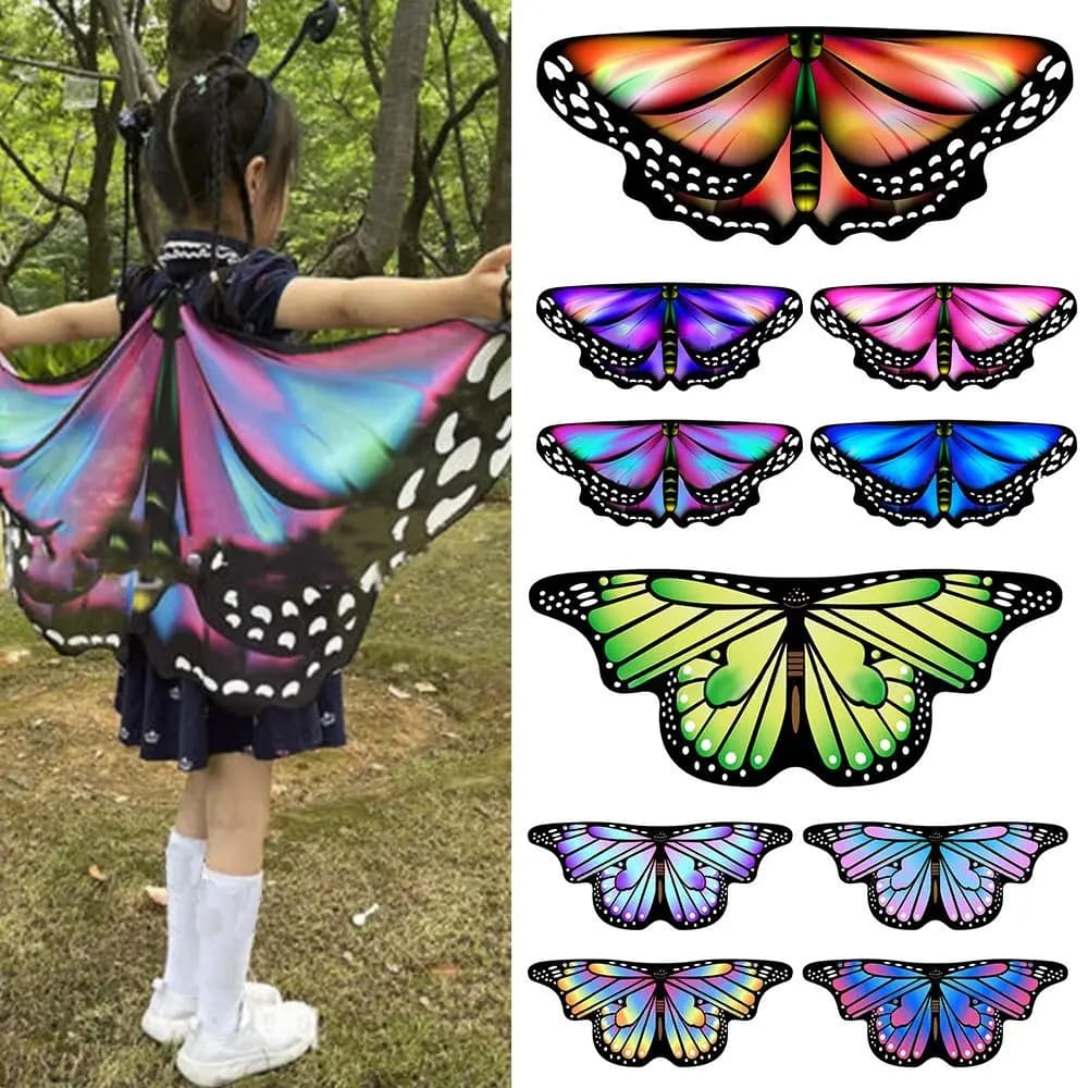 Kids Butterfly Wings Cape Girls Fairy Shawl Pixie Cloak Fancy Colorful Dress Costume Gift Party & Holiday DIY Decorations