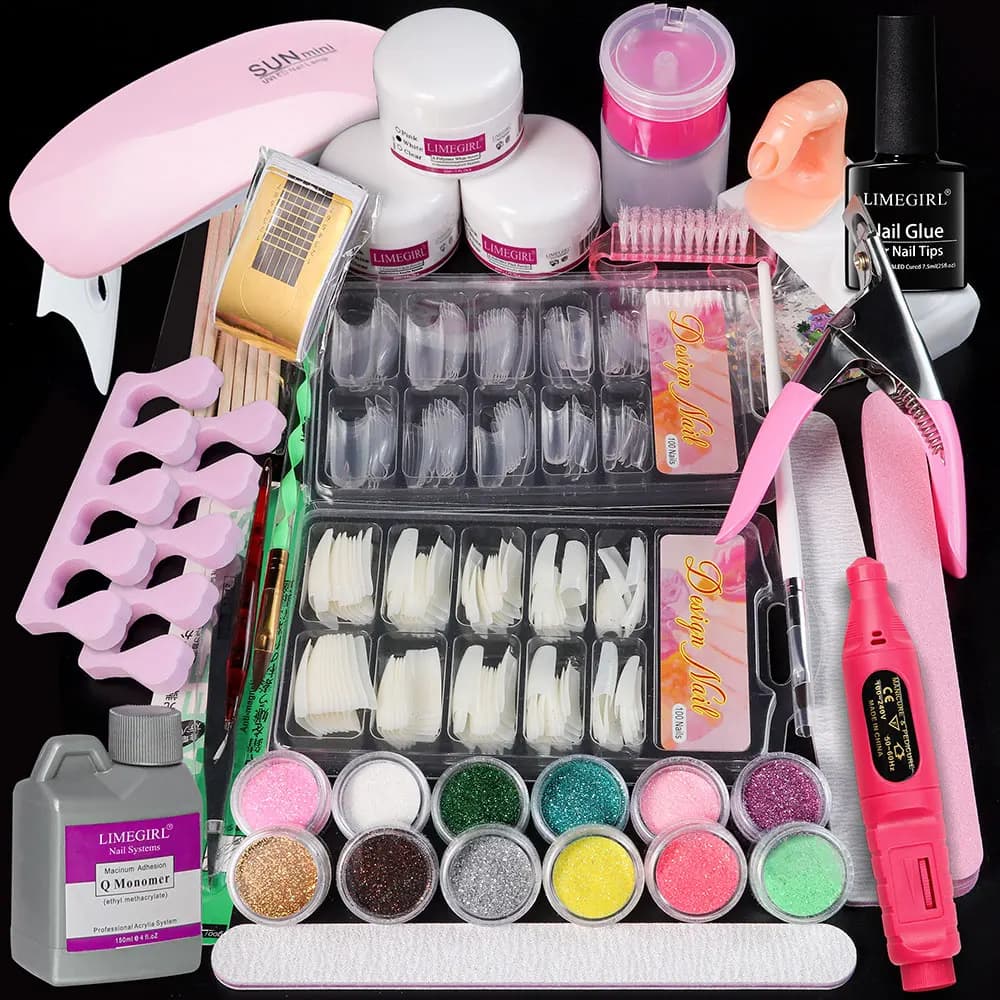 Full Acrylic Powder Set, 15ml Gel Manicure Kit With And 6W LED Light For Nail Extension DIY Complete Starter Kit